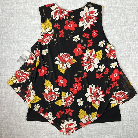 Alfani Red Floral Asymmetrical Sheer Overlay Tank Top Petite Size Large - Picture 5 of 5